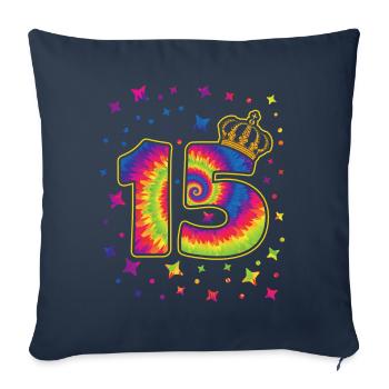 Tie-dye fête d’anniversaire 15 ans 15 ans - Housse de coussin décorative 45 x 45 cm - bleu marine - Devant