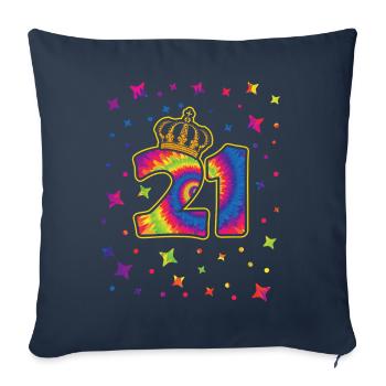 Tie-dye fête d’anniversaire 21 ans 21 ans - Housse de coussin décorative 45 x 45 cm - bleu marine - Devant