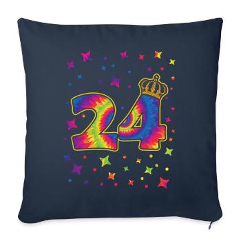 Tie-dye fête d’anniversaire 24 ans 24 ans - Housse de coussin décorative 45 x 45 cm - bleu marine - Devant