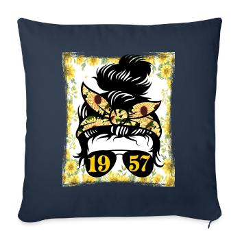 Tournesol Maman Née 1957 Anniversaire - Housse de coussin décorative 45 x 45 cm - bleu marine - Devant