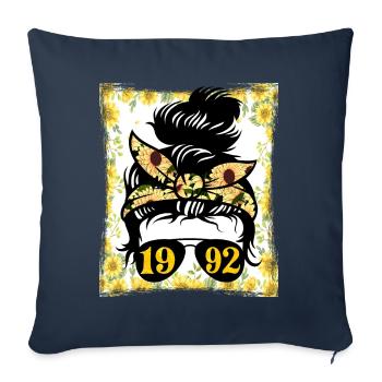Tournesol Maman Née 1992 Anniversaire - Housse de coussin décorative 45 x 45 cm - bleu marine - Devant