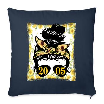 Tournesol Maman Née 2005 Anniversaire - Housse de coussin décorative 45 x 45 cm - bleu marine - Devant