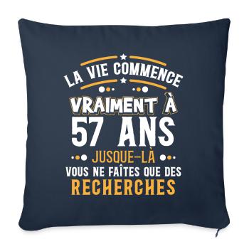 Anniversaire 57 ans, idée cadeau date de naissance - Housse de coussin décorative 45 x 45 cm - bleu marine - Devant