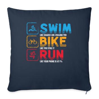 Natation Cyclisme Course Triathlon Athlète - Housse de coussin décorative 45 x 45 cm - bleu marine - Devant