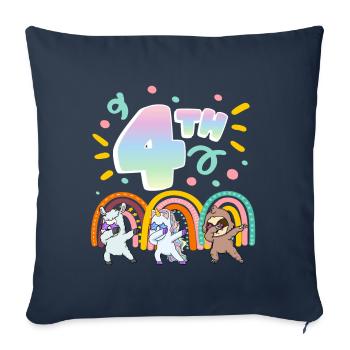 4ème anniversaire Dabbing Llama Licorne Paresseux | 4. - Housse de coussin décorative 45 x 45 cm - bleu marine - Devant