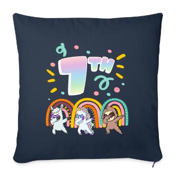 7ème anniversaire Dabbing Llama Licorne Paresseux | septième - Housse de coussin décorative 45 x 45 cm - bleu marine - Devant
