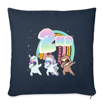2ème anniversaire Dabbing Llama Licorne Paresseux | deuxième - Housse de coussin décorative 45 x 45 cm - bleu marine - Devant