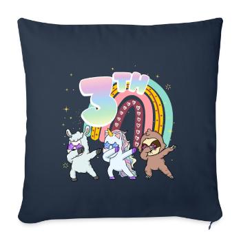 3ème anniversaire Dabbing Llama Licorne Paresseux | troisième - Housse de coussin décorative 45 x 45 cm - bleu marine - Devant