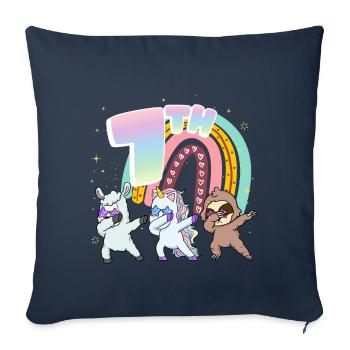 7ème anniversaire Dabbing Llama Licorne Paresseux | septième - Housse de coussin décorative 45 x 45 cm - bleu marine - Devant