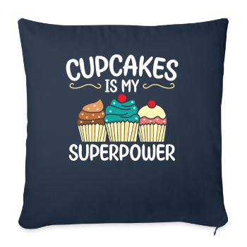 Cupcakes est mon superpouvoir | | de chemise cupcake - Housse de coussin décorative 45 x 45 cm - bleu marine - Devant
