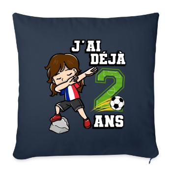 Soccer Girl C’est mon 2e anniversaire Français - Housse de coussin décorative 45 x 45 cm - bleu marine - Devant