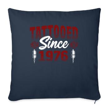 Tatoué depuis 1976 Thème Rose Rouge - Housse de coussin décorative 45 x 45 cm - bleu marine - Devant