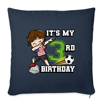 Garçon de football C’est mon 3ème anniversaire - Housse de coussin décorative 45 x 45 cm - bleu marine - Devant