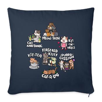 Jeu de mots mignon et drôle de chat | Chat mignon - Housse de coussin décorative 45 x 45 cm - bleu marine - Devant