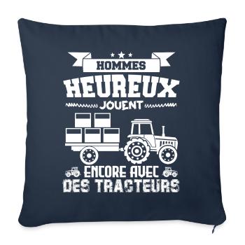 Hommes heureux jouent encore avec des tracteurs ! - Housse de coussin décorative 45 x 45 cm - bleu marine - Devant