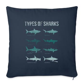 Types de requins - Housse de coussin décorative 45 x 45 cm - bleu marine - Devant