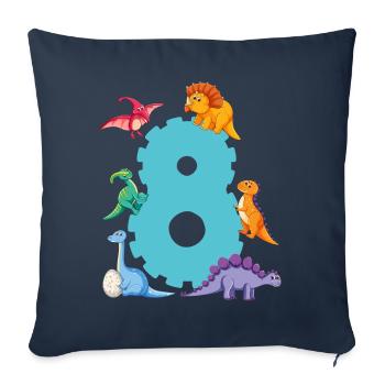 8e anniversaire | Chemise d’anniversaire de dinosaure | - Housse de coussin décorative 45 x 45 cm - bleu marine - Devant