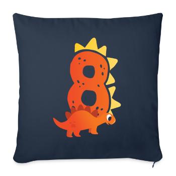 8e anniversaire | Anniversaire dinosaure | - Housse de coussin décorative 45 x 45 cm - bleu marine - Devant