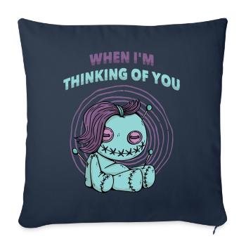 Quand je pense à toi Poupée vaudou Halloween - Housse de coussin décorative 45 x 45 cm - bleu marine - Devant