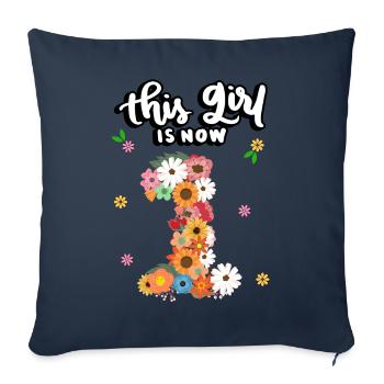 This girl is now 1, Colorful Flowers 1. - Sofa pillowcase 17,3'' x 17,3'' (45 x 45 cm) - navy - Front