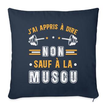 Musculation Sport. Citation Sportif Drôle Workout - Housse de coussin décorative 45 x 45 cm - bleu marine - Devant