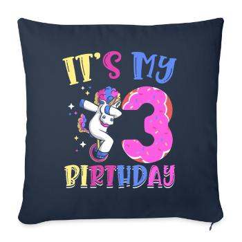 C’est mon 3 anniversaire Dabbing Unicorn Pony 3. - Housse de coussin décorative 45 x 45 cm - bleu marine - Devant