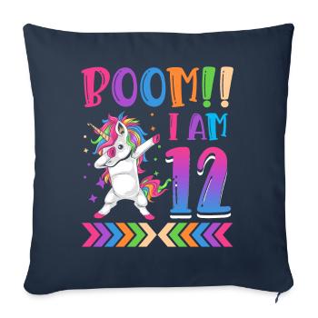 Boom!! Ich Bin 12, Buntes Lustiges Einhorn 12. - Housse de coussin décorative 45 x 45 cm - bleu marine - Devant