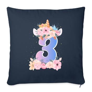 3 Einhorn Krone Niedlicher Blumenstrauß 3. - Sofakissenbezug 45 x 45 cm - Navy - Vorne
