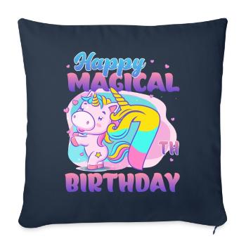 Joyeux 7ème anniversaire Licorne - Housse de coussin décorative 45 x 45 cm - bleu marine - Devant