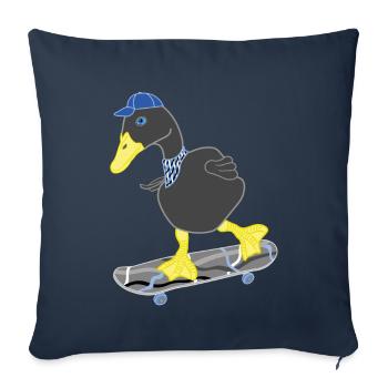 Canard noir sur skateboard bleu gris, drôle cool - Housse de coussin décorative 45 x 45 cm - bleu marine - Devant