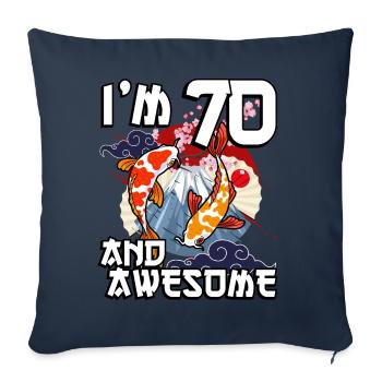J’ai 70 ans et génial Koi de carpe japonaise - Housse de coussin décorative 45 x 45 cm - bleu marine - Devant