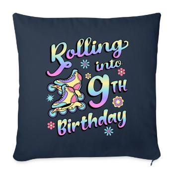 Rolling Into 9th Geburtstag Roller Skater Inline - Sofakissenbezug 45 x 45 cm - Navy - Vorne