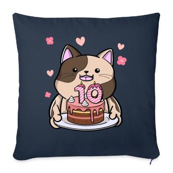 Le chat potelé garde un gâteau d’anniversaire pendant 10 ans - Housse de coussin décorative 45 x 45 cm - bleu marine - Devant
