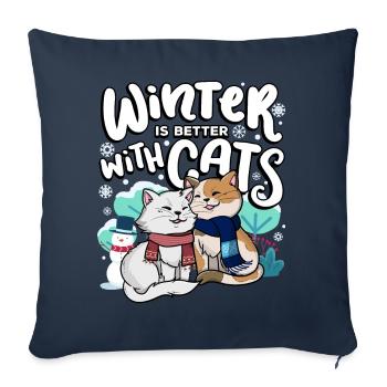 L’hiver est meilleur avec les chats saison d’automne - Housse de coussin décorative 45 x 45 cm - bleu marine - Devant