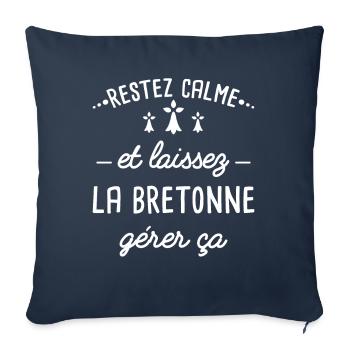 Bretagne idée cadeau pour bretonne Citation couple - Housse de coussin décorative 45 x 45 cm - bleu marine - Devant
