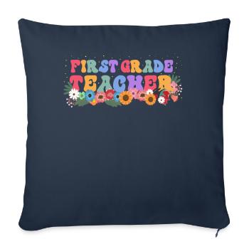 Enseignante de première année Fleurs sauvages florales - Housse de coussin décorative 45 x 45 cm - bleu marine - Devant
