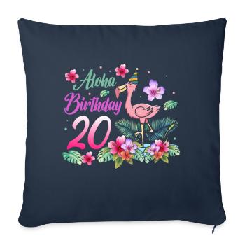 Aloha Anniversaire 20 Flamant rose Oiseau 20e anniversaire - Housse de coussin décorative 45 x 45 cm - bleu marine - Devant