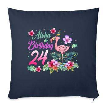 Aloha Anniversaire 24 Flamant rose Oiseau 24e anniversaire - Housse de coussin décorative 45 x 45 cm - bleu marine - Devant