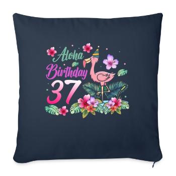 Aloha Anniversaire 37 Flamant Rose Oiseau 37e anniversaire - Housse de coussin décorative 45 x 45 cm - bleu marine - Devant