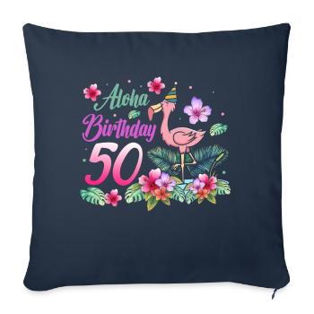 Aloha Anniversaire 50 Flamant rose Oiseau 50e anniversaire - Housse de coussin décorative 45 x 45 cm - bleu marine - Devant