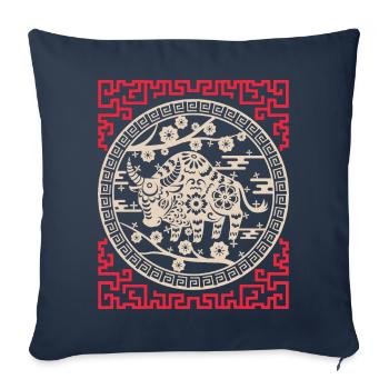 Horoscope chinois Chine Année du Buffle - Housse de coussin décorative 45 x 45 cm - bleu marine - Devant