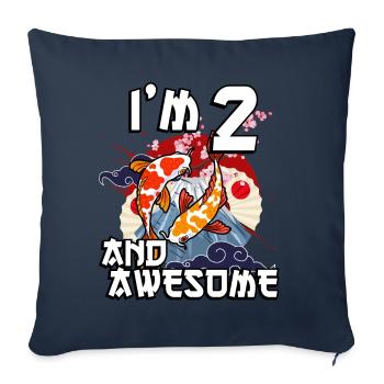 Je suis 2 et super carpe japonaise koi - Housse de coussin décorative 45 x 45 cm - bleu marine - Devant