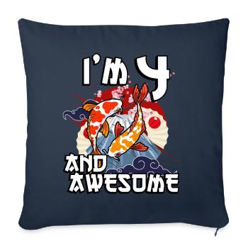 J’ai 4 ans et super carpe japonaise koi - Housse de coussin décorative 45 x 45 cm - bleu marine - Devant
