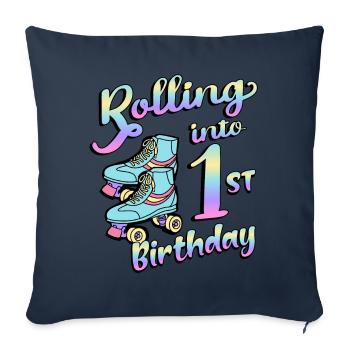 Rolling Into 1st Birthday Quad Skater Roller - Sofa pillowcase 17,3'' x 17,3'' (45 x 45 cm) - navy - Front