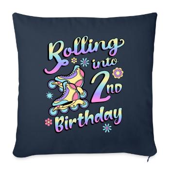 Rolling Into 2nd Birthday Roller Skater Inline - Sofa pillowcase 17,3'' x 17,3'' (45 x 45 cm) - navy - Front