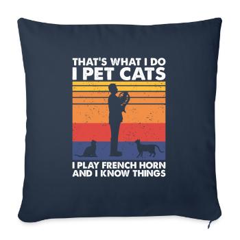 Pet Cats Play French Horn & Know Things - Sofa pillowcase 17,3'' x 17,3'' (45 x 45 cm) - navy - Front