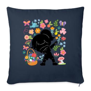 Silhouette Dabbing Girl Hippie Bouquet Spring - Sofa pillowcase 17,3'' x 17,3'' (45 x 45 cm) - navy - Front