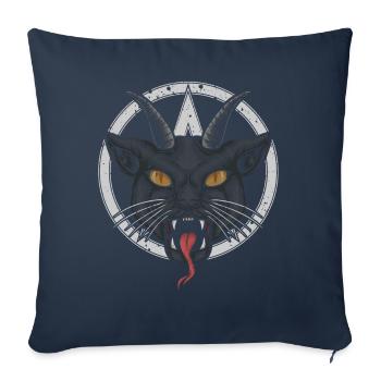 Chat à cornes démoniaque, effrayant - Housse de coussin décorative 45 x 45 cm - bleu marine - Devant