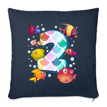 2e anniversaire | Rainbow Fish Anniversaire | - Housse de coussin décorative 45 x 45 cm - bleu marine - Devant