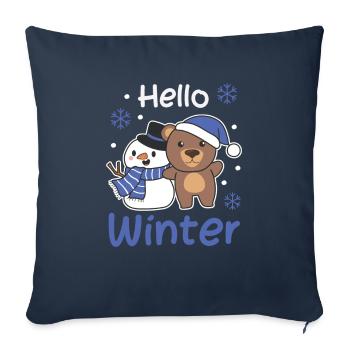 Ours Hello Bonhomme de neige d’hiver Noël - Housse de coussin décorative 45 x 45 cm - bleu marine - Devant